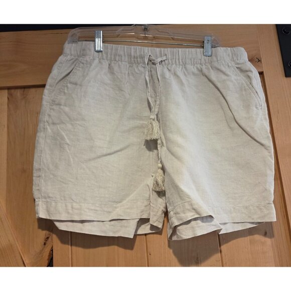 Talbots Shorts Womens L Beige Linen Lightweight Drawstring Tassle Beachy - Picture 1 of 13